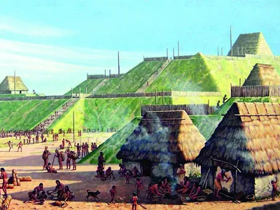 The Cahokia Mounds along the Mississippi River in Illinois is the site of the largest pre-Colombian Native American city built in the United States.